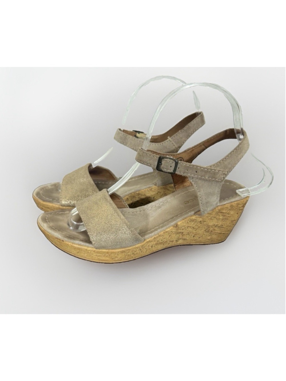 Sundance Boho Cork Platform Wedge Sandals EU38/7.5-8 Tan Suede Minimalist Beach